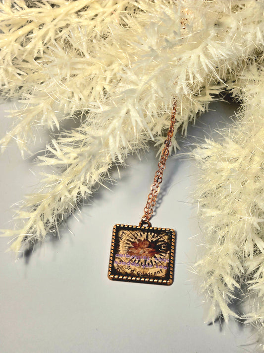 Compass & Pressed Leaf Pendant Necklace – Copper Square Botanical Jewelry