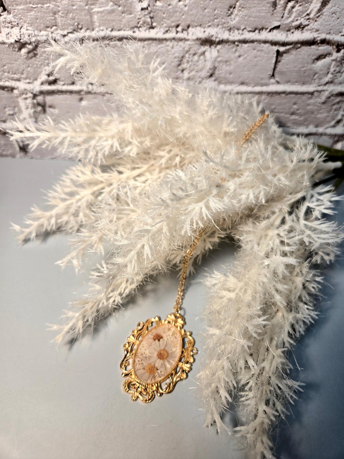 Pressed Daisy Vintage Gold Necklace