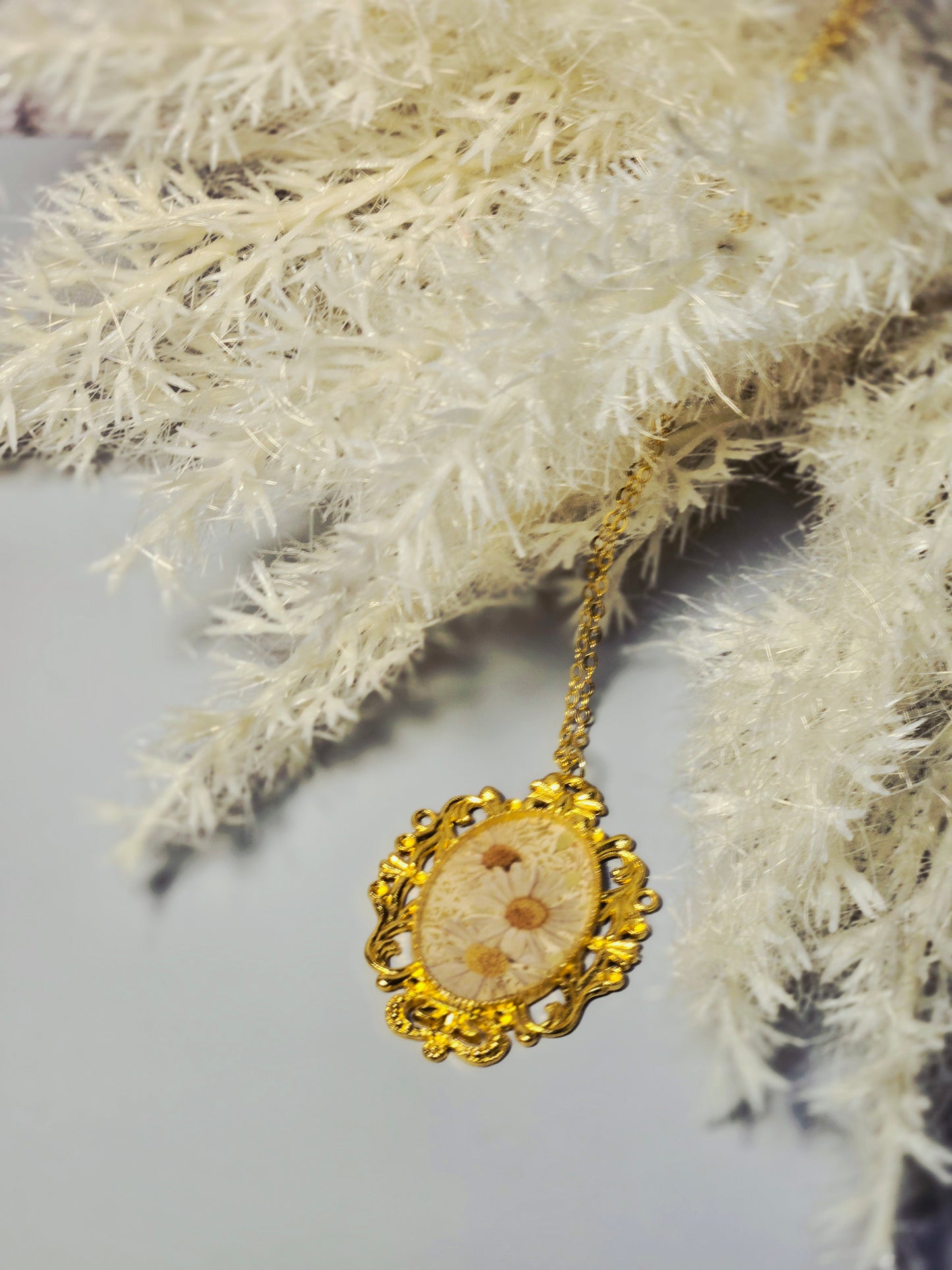 Pressed Daisy Vintage Gold Necklace