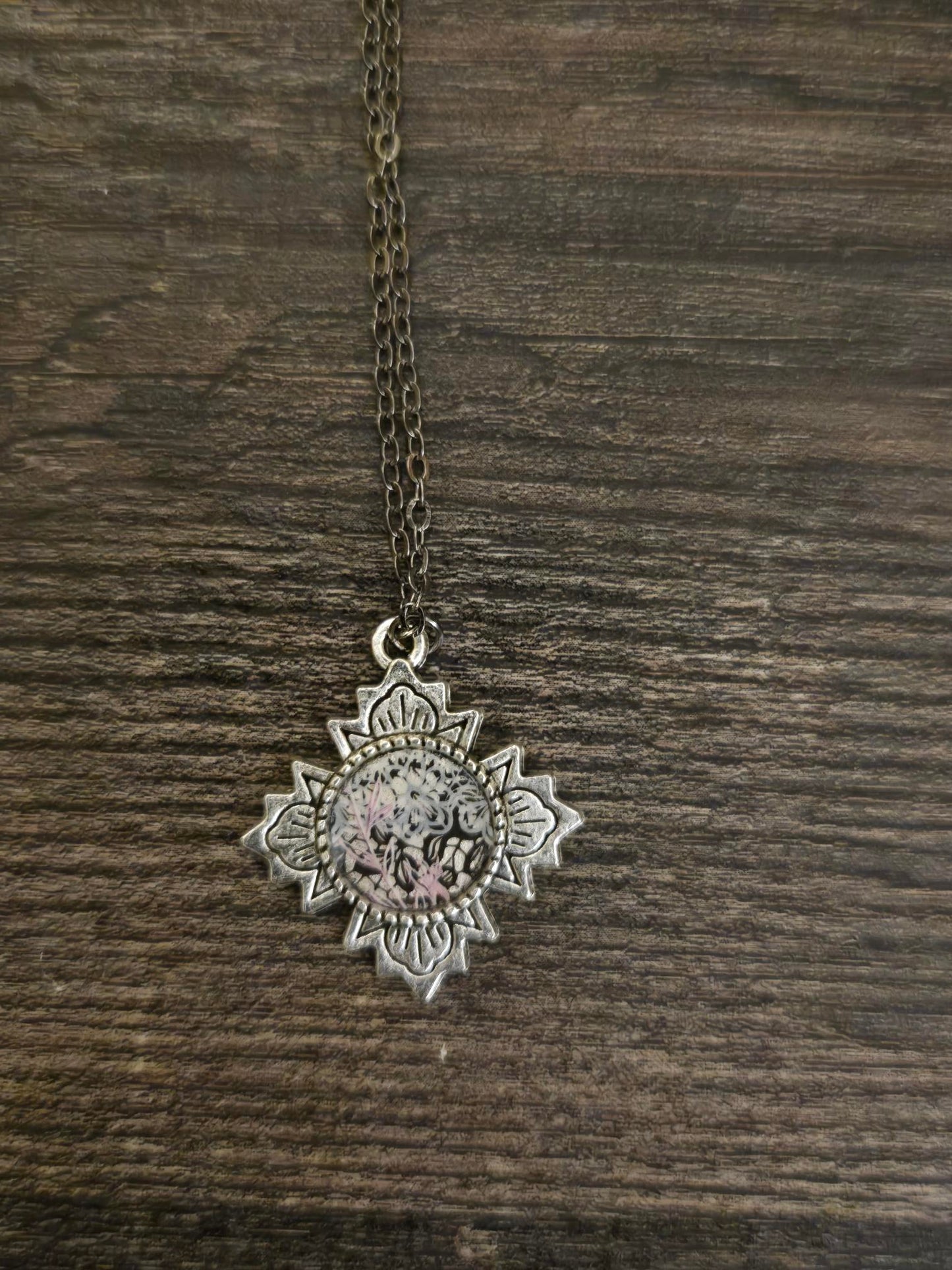 Silver Star Blossom Necklace – Vintage Floral Mandala Pendant