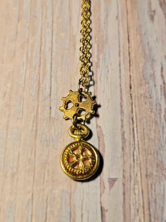 Gold Steampunk Gear Necklace: Vintage Pocket Watch Pendant