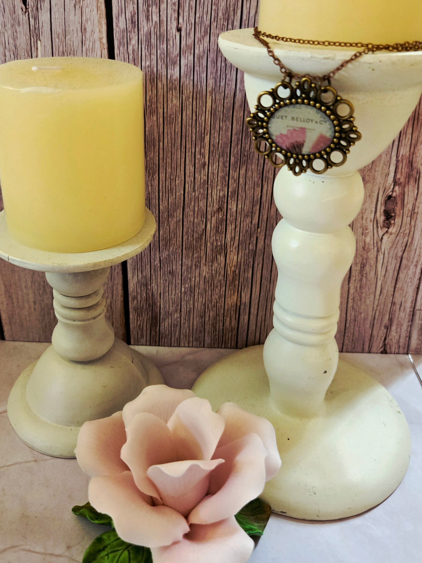 Vintage French Botanical Necklace – Pink Poppy Floral Pendant – Antique Bronze