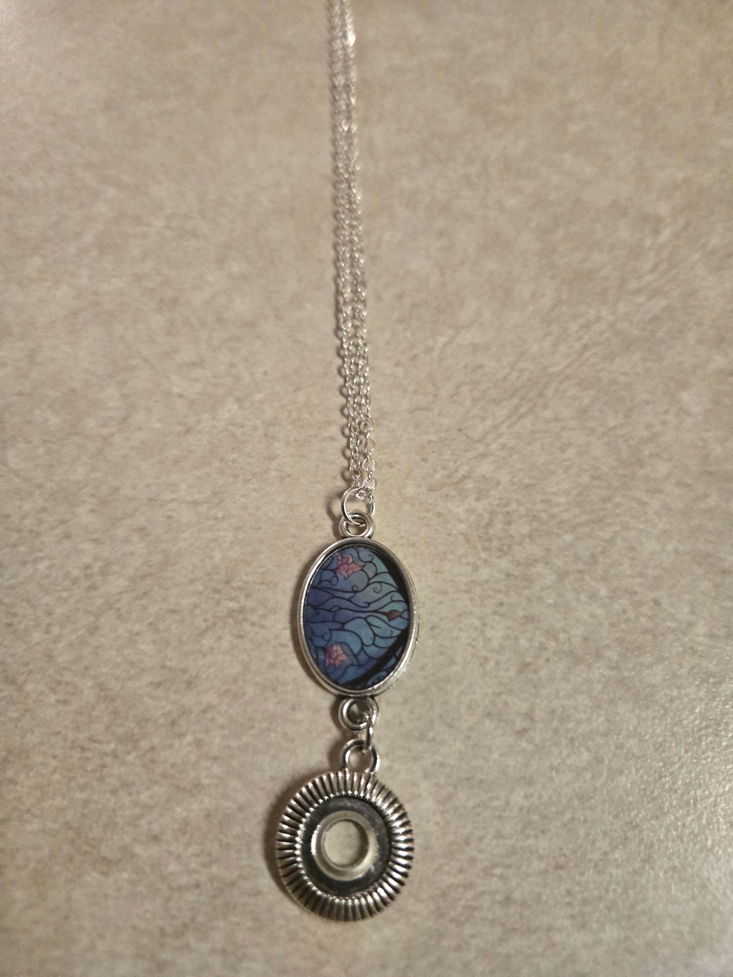 Stained Glass Style Pendant Necklace with Gear Charm – Handmade Silver Chain Jewelry