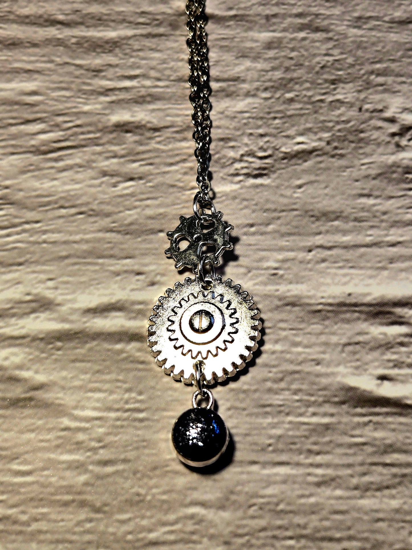 Steampunk Gear Necklace: Silver Industrial Pendant with Charm Detail