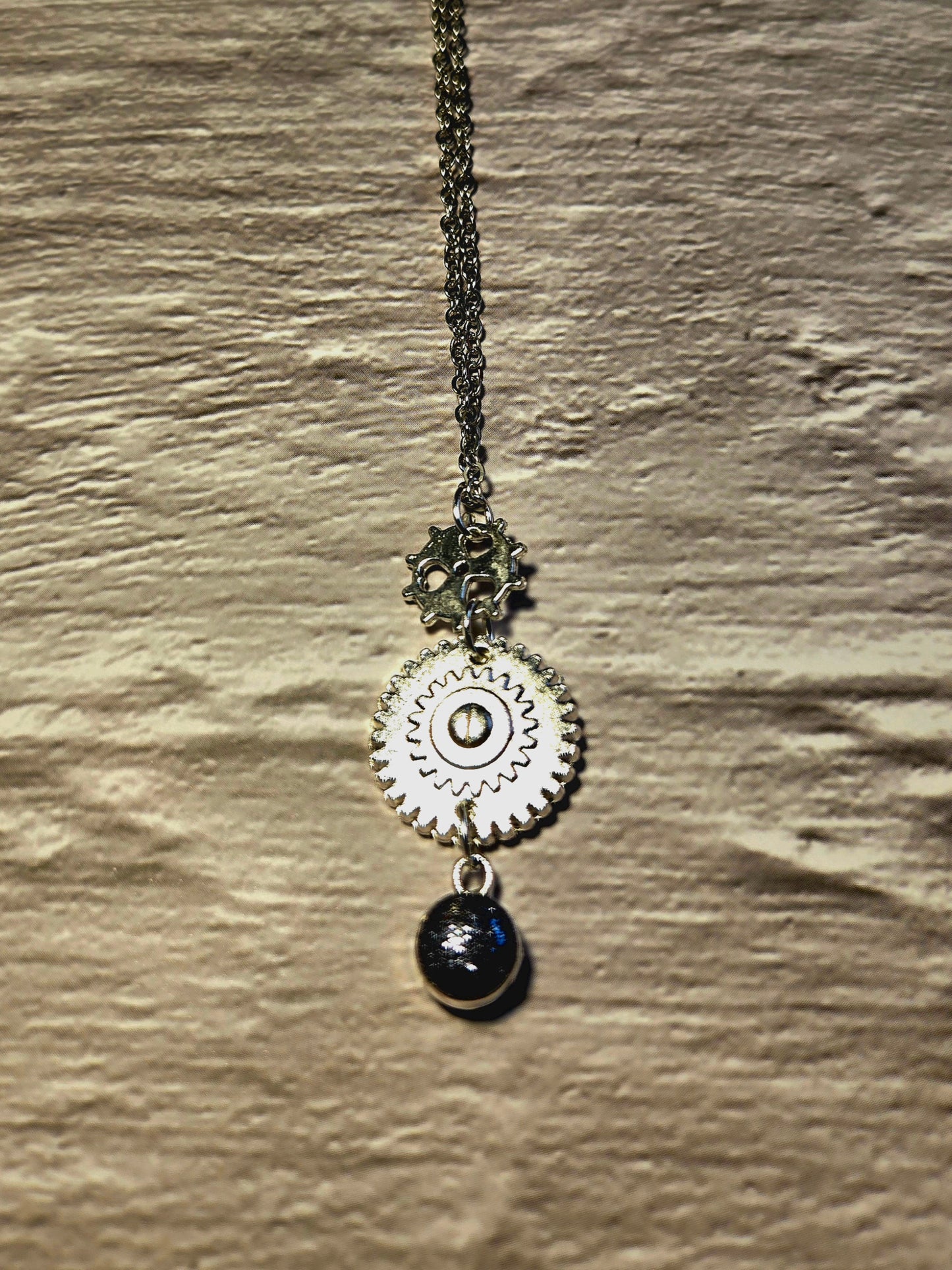 Steampunk Gear Necklace: Silver Industrial Pendant with Charm Detail